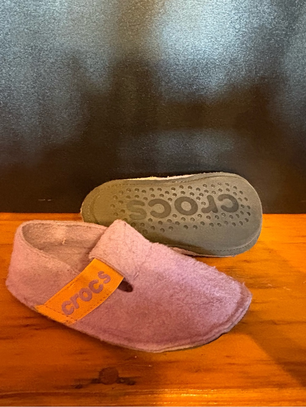 CROCS Kids Lavender Cozy Slip-On with Orange Logo Strap